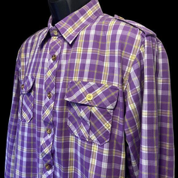 CAVI Product of Great Taste Long Sleeve Button Up Purple‎ Plaid Shirt Size XL - Picture 2 of 16